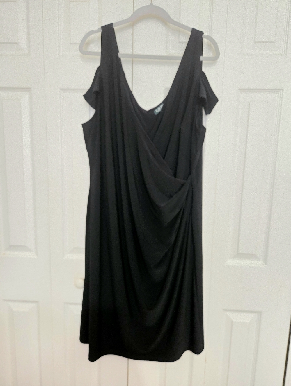 Lauren Ralph Lauren Black Cold-Shoulder Draped Women’s Dress - Picture 1 of 9